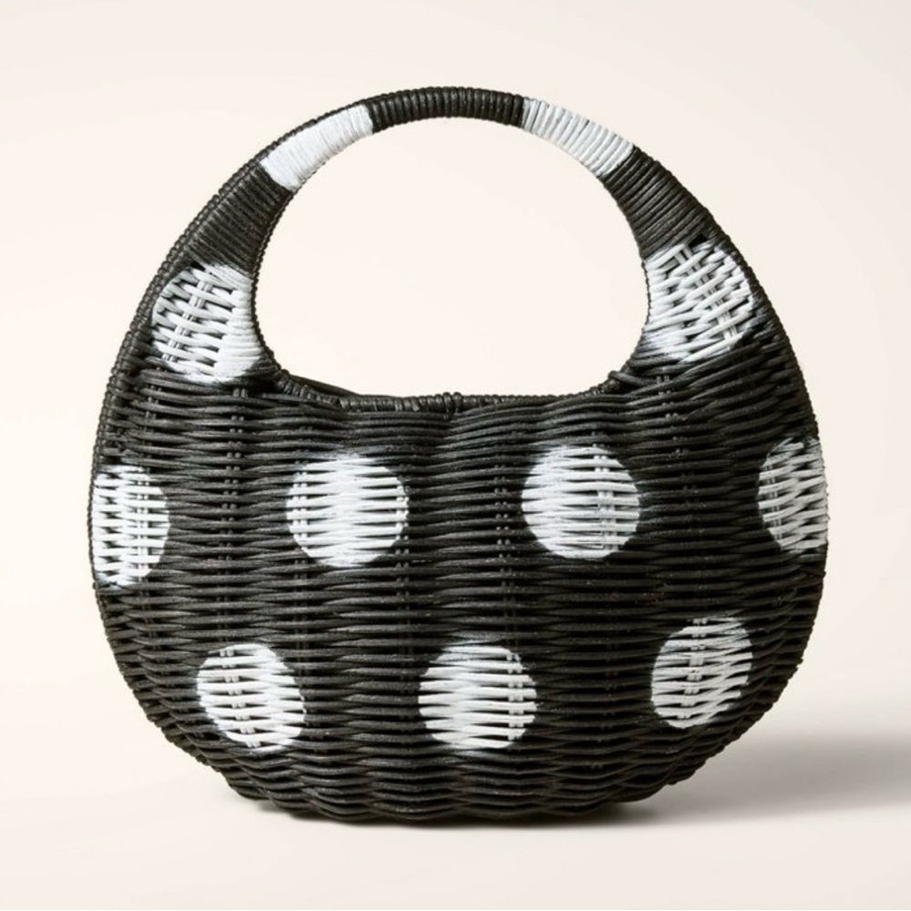 NWT Kate Spade x Target Polka Dot Crescent basket woven purse clutch wood wicker